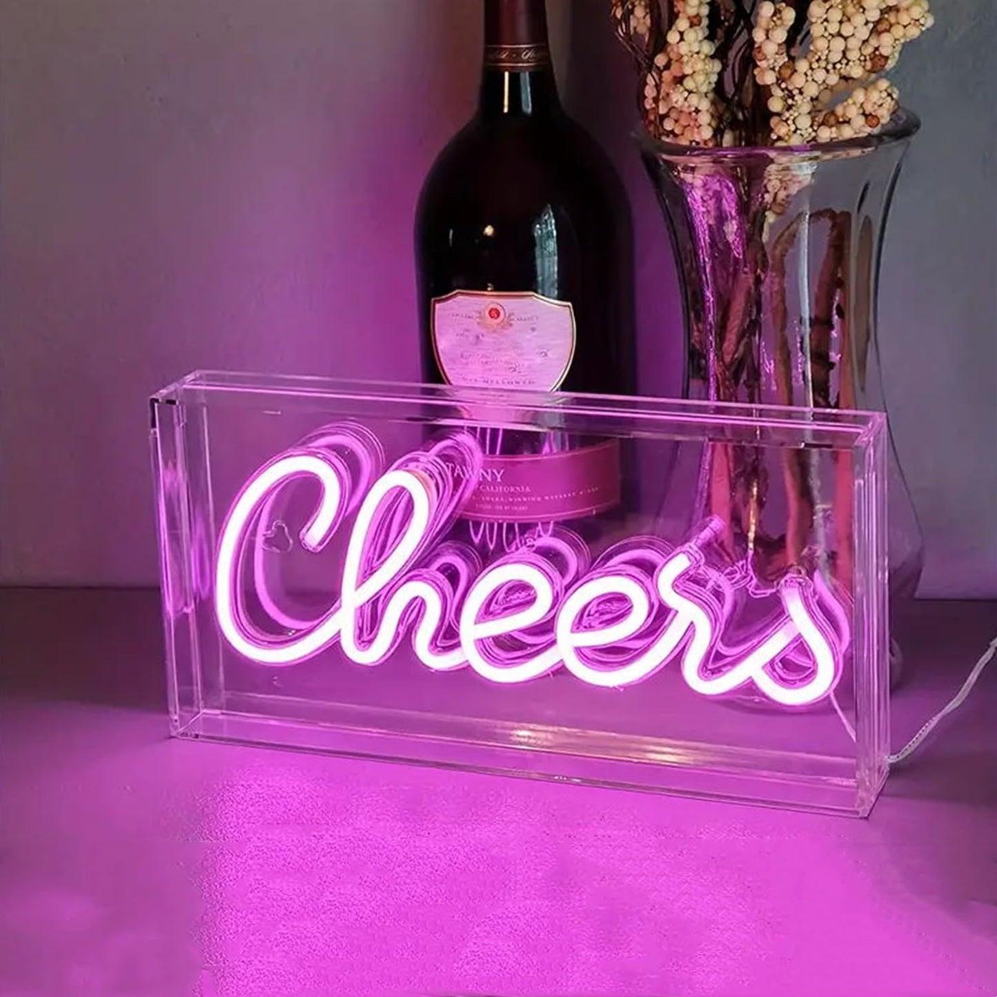 Cheers Neon Light,3D Countertop Standable LED Cheers Pink Neon Sign Decorative Letter Light Sign for Wedding Birthday Graduation Sports Party,Lighting Accessories for Bar Cart, 11.8x5.9x1.85in