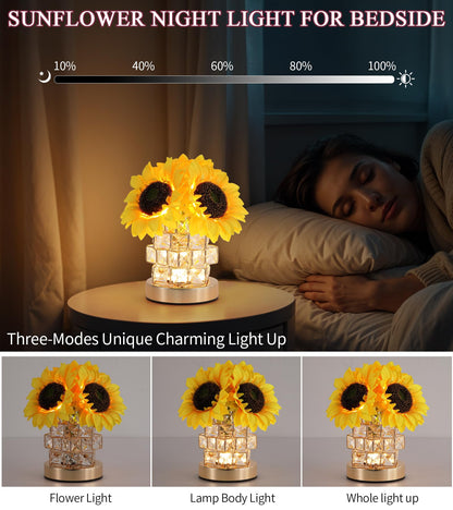 AIHYING Sunflowers Flower Lamp,Rechargeable Cordless Touch Lamp,3-Colour Infinitely Dimming Small Night Light,Crystal Table Lamp,Christmas/Mother's Day/Birthday Gifts for Women,Home Decor.
