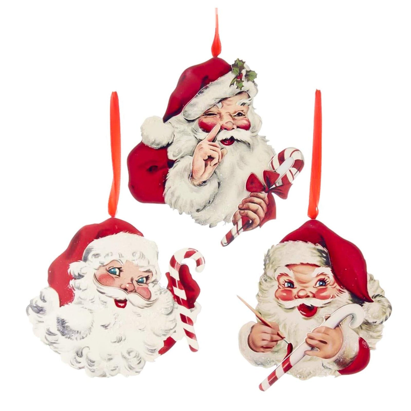 Kurt Adler Set/3 Candy Cane Christmas Tree Ornaments Retro Holiday Home Decor