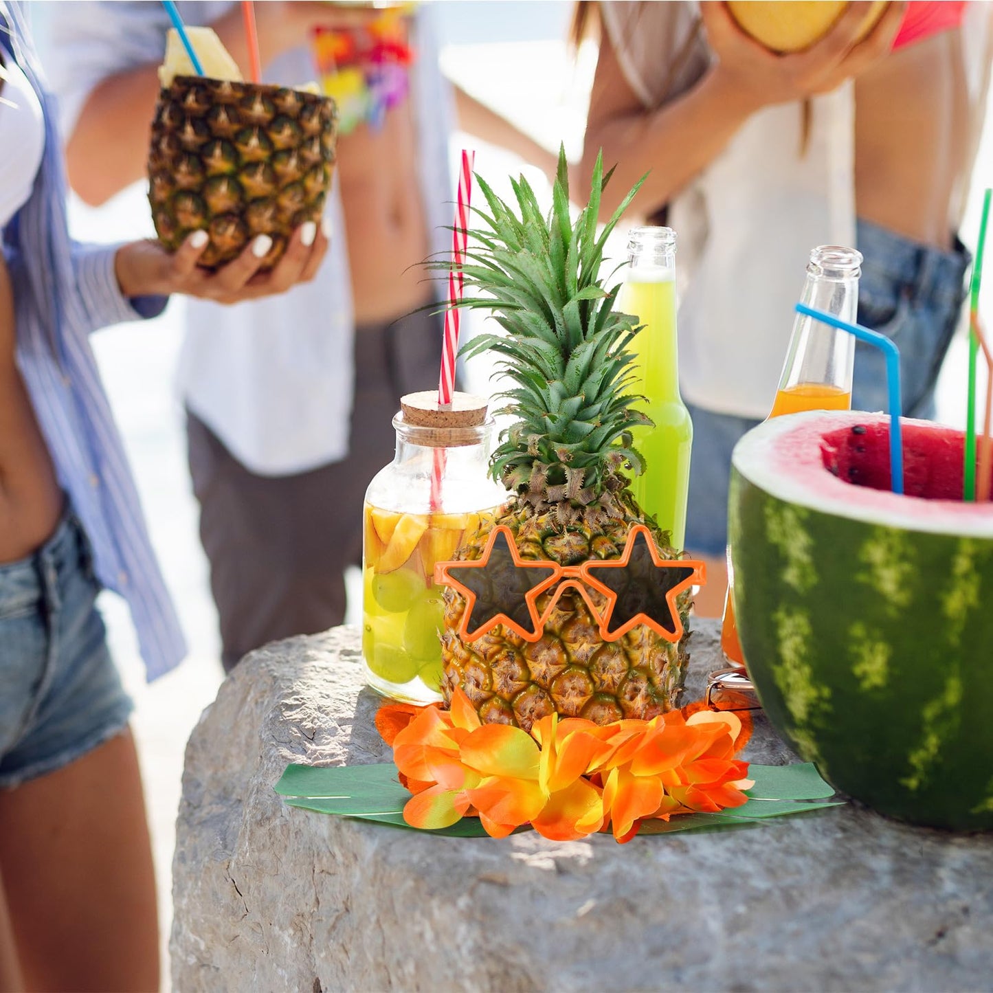 Rotatingpals 6 Sets Pineapple Table Centerpieces Hawaiian Party Sunglasses Luau Table Decorations Tropical Decor for Beach Summer Party(Star)