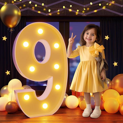 Marquee Numbers 3 Feet Tall Large Light Up Numbers 9th 90th On Cloud 9 Birthday Decorations Girl Boy Big Yellow Light Outdoor Anniversary Decorations Balloon Arch Kit Party Backdrop 9