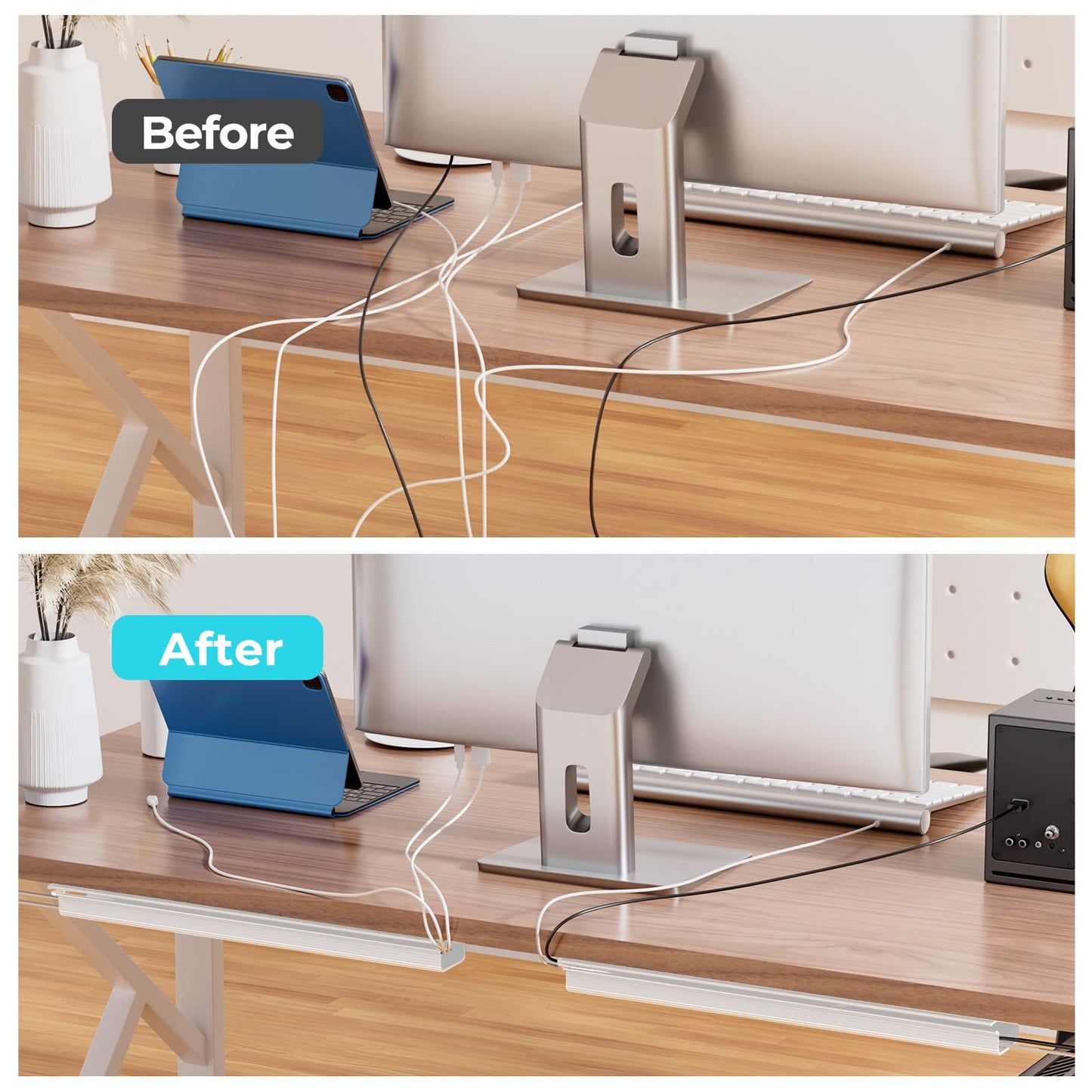 Delamu 2 Pack Safe 15.7in Tidy Cable Management Solution, Protect Kids Pets with Home Office Cable Management Under Desk, Cable Organizer, Cable Management Kit, Cord Organizer for Desk, White