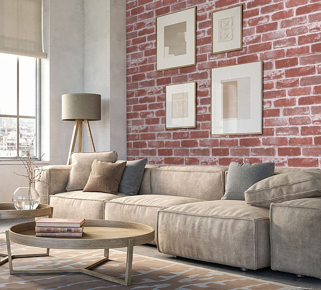 Timeet Textured 3D Brick Wallpaper Peel and Stick Wallpaper 17.7"×197" Self Adhesive Wallpaper Faux Brick Wallpaper Removable Wall Paper Home Living Room Halloween Christmas Decor DIY Red