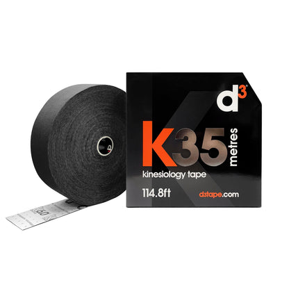 d3 K35 Kinesiology Tape Bulk Roll Black - 2in x 115ft Extra Long Uncut Physio Hypoallergenic Sports Strapping for Knee, Shoulder Back Muscle & Joint Support for Injury Recovery