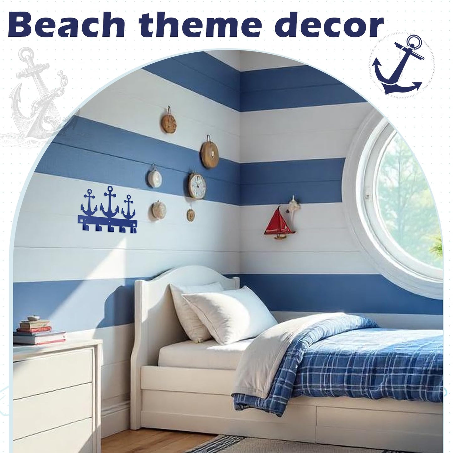 Reallnaive Anchor Over The Door Hooks Christmas Nautical Coastal Navy Blue Bathroom Decor Wall Mount Hanger Rack Holder for Towel, Hat, Coat, Cloth, Keychain, Bag, Beach Lake House Decor