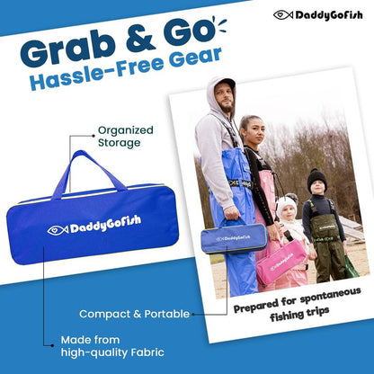 DaddyGoFish Kids Fishing Pole - Rod Reel Combo Tackle Box Starter Set - First Year Small Gear Kit for Boys Girls Toddler Youth Age Beginner Little Children (Essential Set, Blue, 4ft)