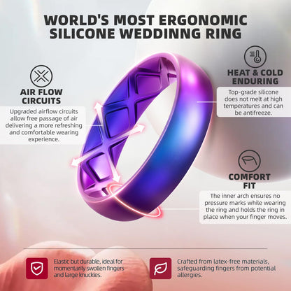 Egnaro Women's Silicone Engagement Rings: 5.5mm Width 2mm Thickness Comfort Flexible Rubber Bands - Breathable X Groove For Gym Workout Travel Daily Wear