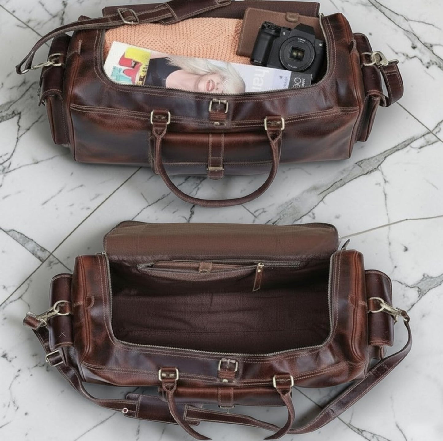 Leather Duffle Bags for Men - 28 Inch Full Grain Leather travel bag, leather overnight bag, Mens Leather Bag, Carry On Leather Weekender Bag, Airplane Leather Luggage Duffel Gym Bag