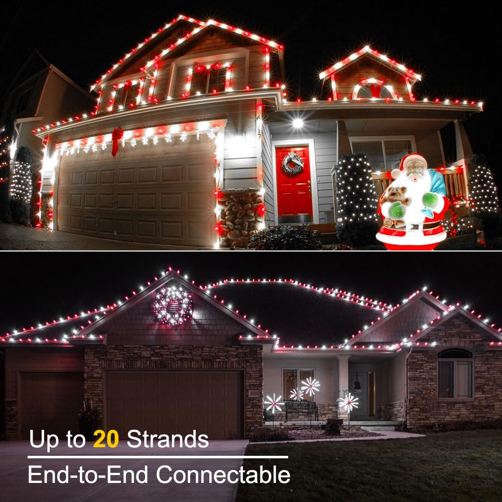 Brizled Red & White C5 Christmas Lights, 33ft 100 LED Christmas Tree Lights, Connectable 120V UL Certified Faceted Xmas Light Outdoor Indoor Xmas Lighting for Christmas Tree Party Roof Decoration