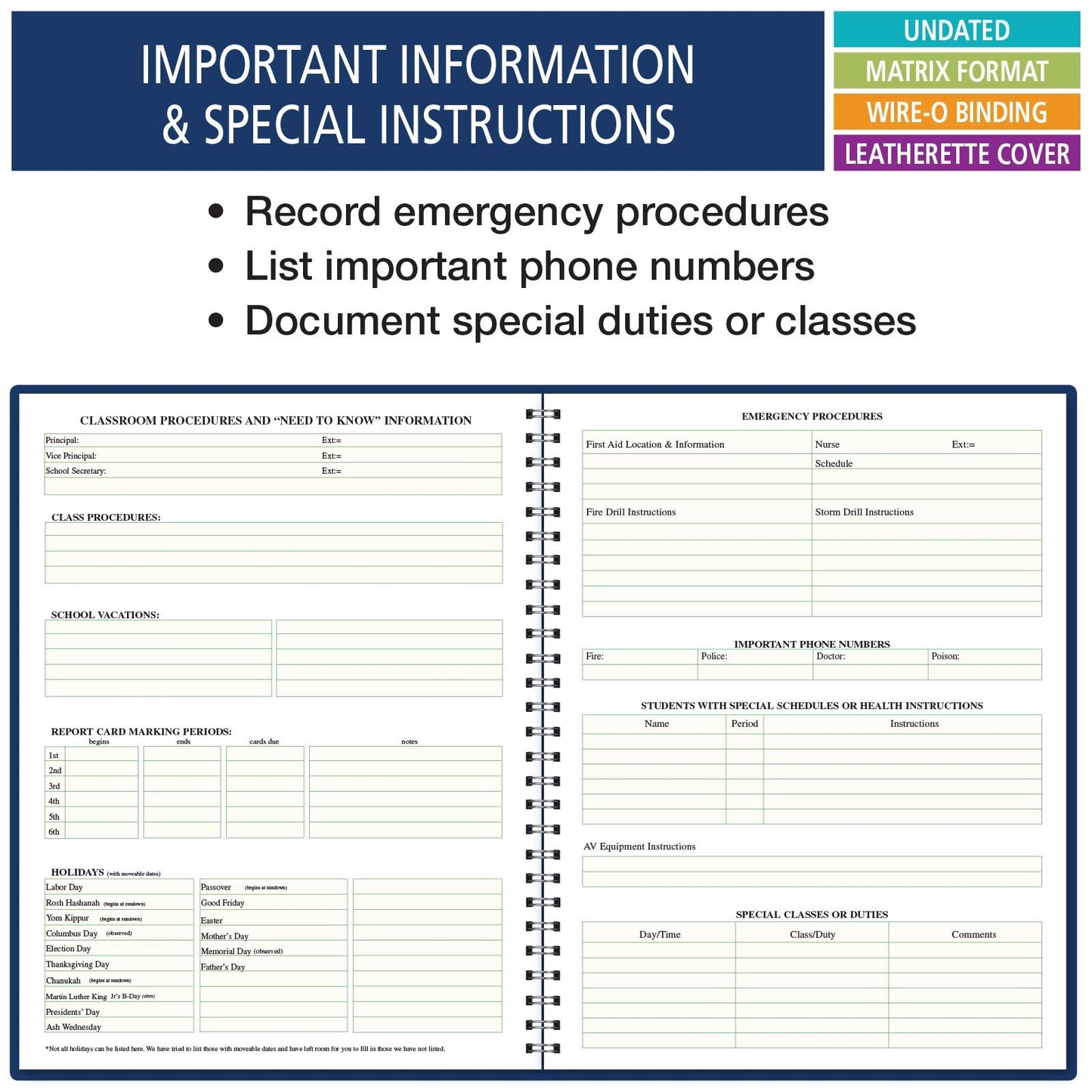 Elan Publishing Company Combination Wide Plan and Record Book: One Efficient 8-1/2" X 11" Book for Lesson Plans and Grades Combines 8WPL and R9310 - (WC-8)