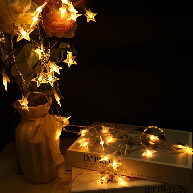 Star String Lights 17 ft 50 LED Battery Operated, Fairy Lights for Bedroom, String Lights for Kids Bedroom Wedding Mantel Patio Christmas Holiday Dorm Decor, Warm White