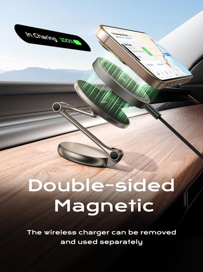 THREEKEY Qi2 Certified MagSafe Car Mount Charger,Car Wireless Charger,15W Magnetic Charger Fast Charging,Retractable Phone Holder with 360°Rotation,Car Mount for iPhone17-12&Galaxy S25 Ultra