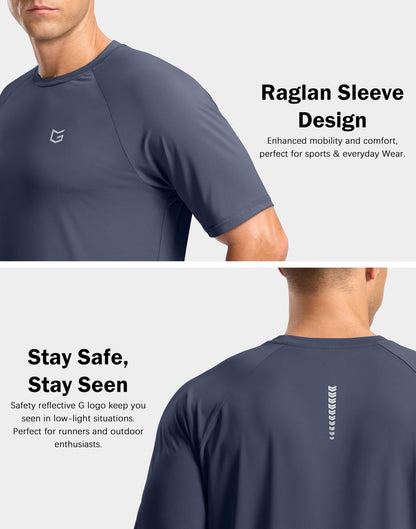 G Gradual Men's Athletic Workout T-Shirts Moisture Wicking Cooling Running Shirts Short Sleeve Performance Tee for Gym Tennis(Dusty Blue,L)