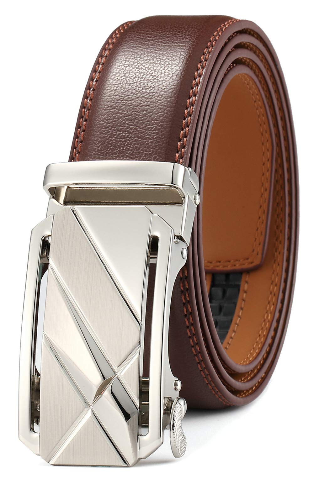 Lingli Men's Belt Ratchet Dress Belt with Automatic Buckle Brown/Black-Trim to Fit-35mm wide-0005-140-BROWN