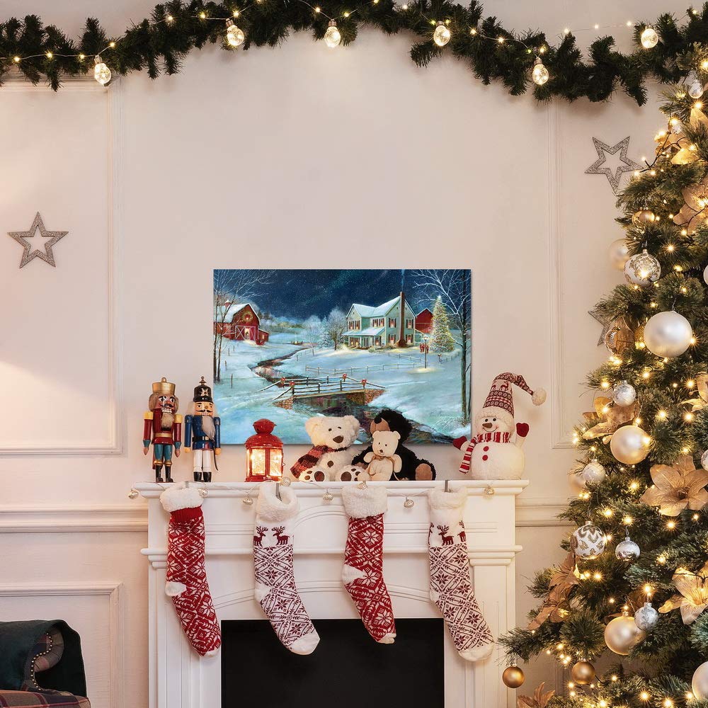 Renditions Gallery Christmas on the Farm Wall Art, Snowy Country with Red Barn, Charming Winter Decorations, Premium Gallery Wrapped Canvas Decor, Ready to Hang, 8 in H x 12 in W, Made in America