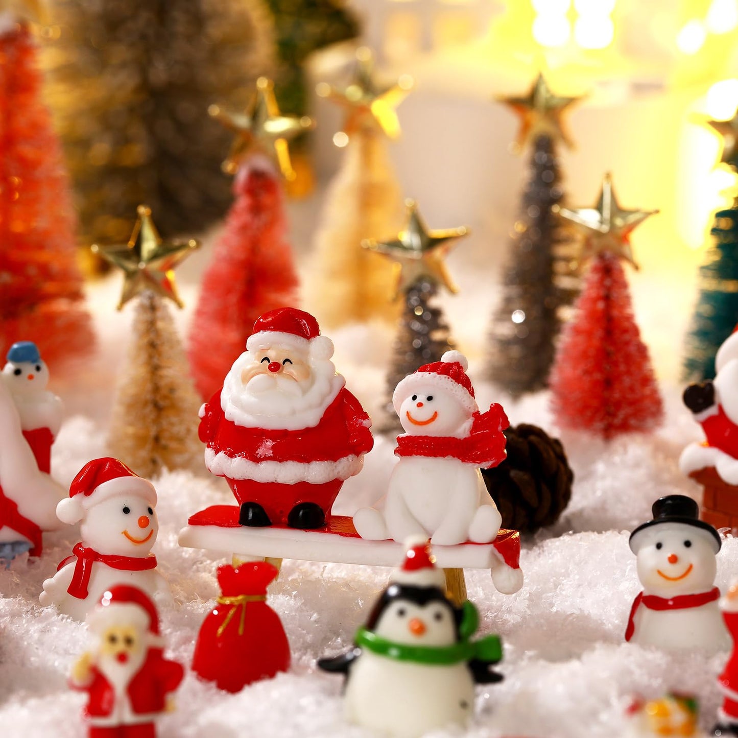 Roowest 96 Pcs Miniature Ornaments for Snow Globe Kit DIY Christmas Village Decoration Christmas Figurines Mini Ornaments with Snowman Reindeer Santa Claus Snowflake(DarkGreen Teal Beige Sliver Pink)