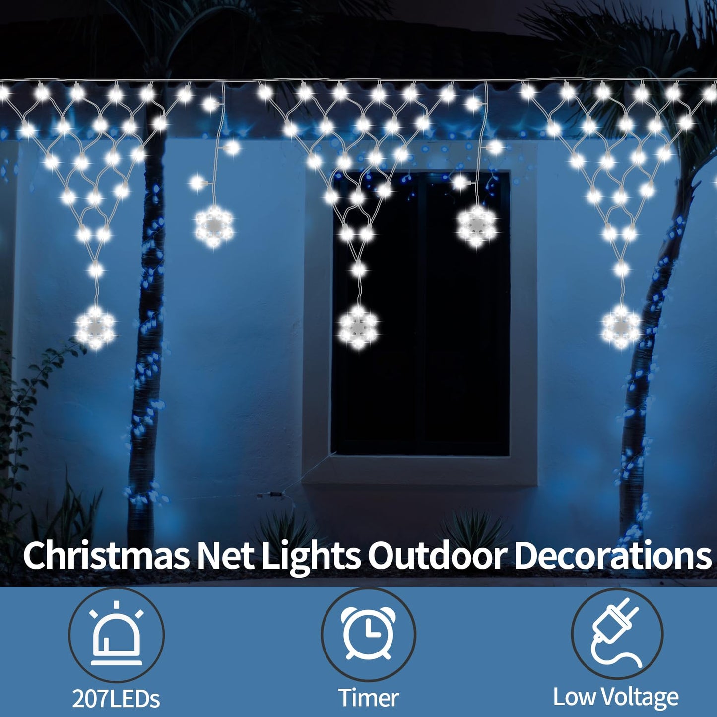 DBFAIRY Christmas Net Lights Plug in,207LED Snowflake Hanging Net Light 13.1 x1.9Ft