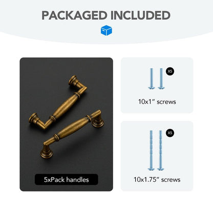 HOME EDIT 5 Pack 3 Inch Antique Brass Cabinet Handles Solid Zinc Alloy Pulls for Kitchen, Dresser, Closet & Bathroom Cabinets Hardware