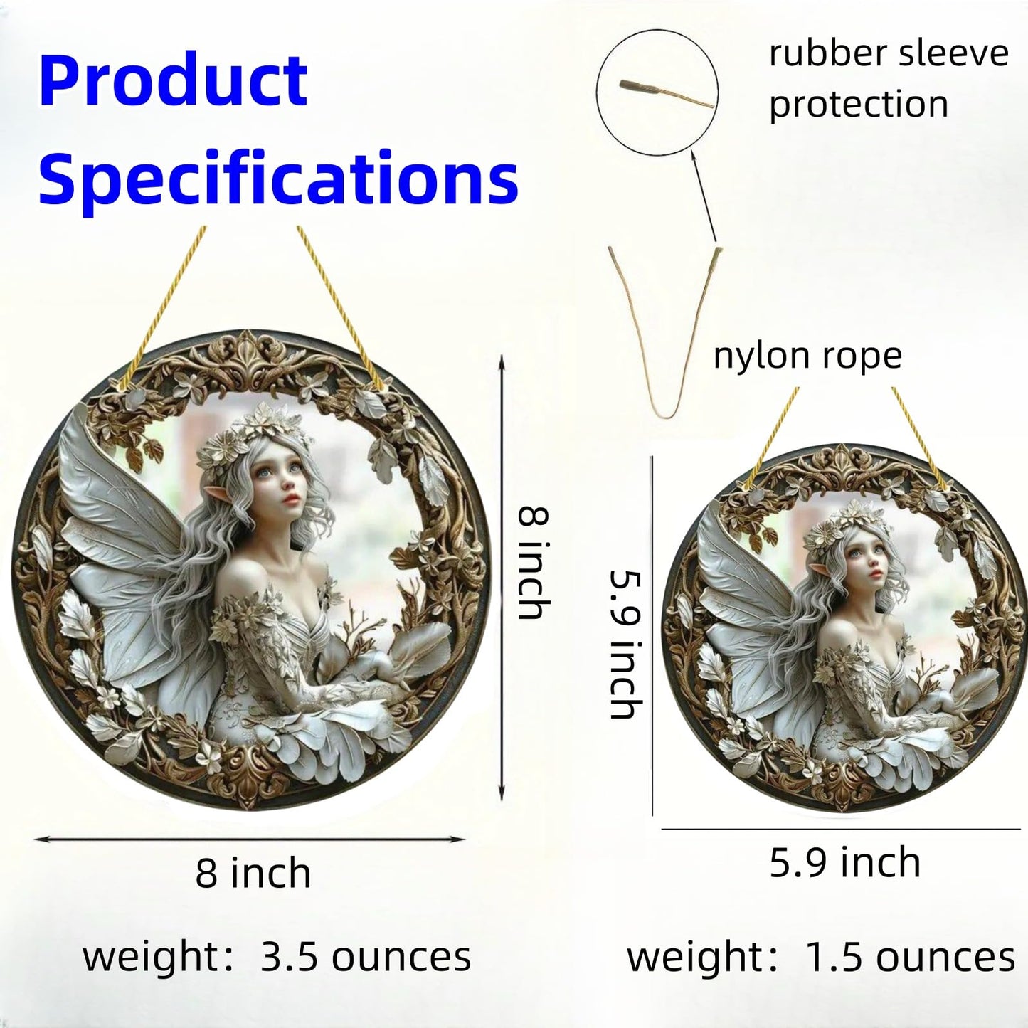VTYFRY Flower Fairy Garden Decorations Angel Wing Christmas Halloween Deco Statue Art Elf Sculpture Hanging Craft for Outdoor Yard Courtyard Lawn Patio Window Acrylic Ornament Home Gift (D,S: 6*6 IN)