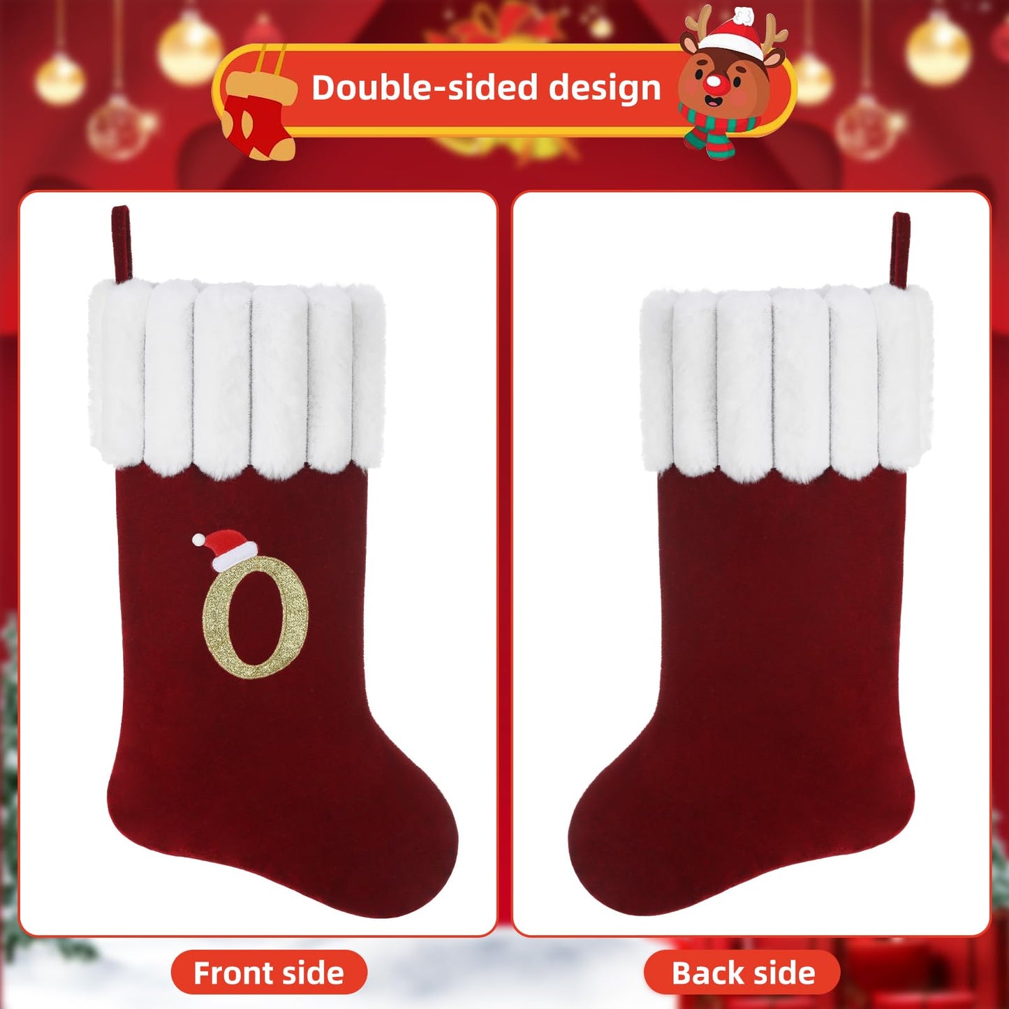 Yehnois 20 Inch Personalized Christmas Stocking,Red Velvet with Embroidered Initial,Holiday Xmas Party Decor Letter M