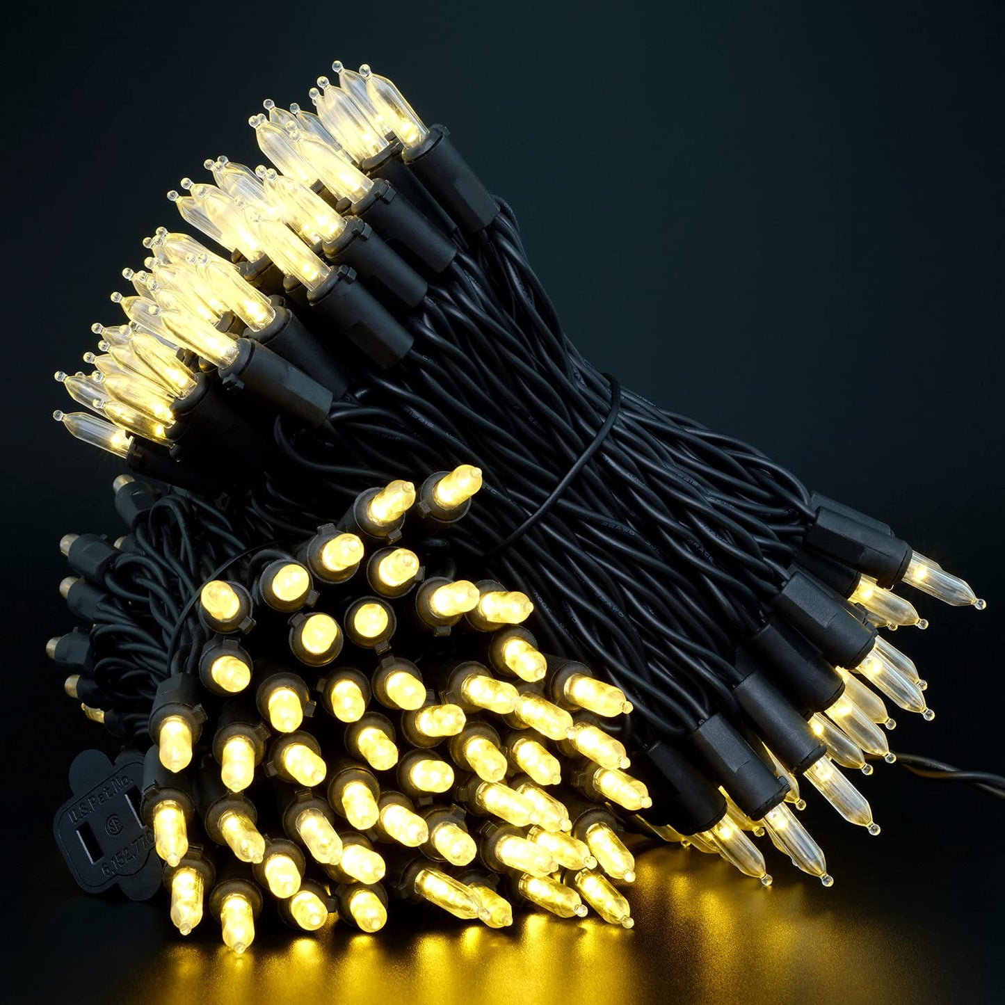 YULETIME 200 Warm White Christmas Lights, 2-Set 33 ft 100 LED Black Wire