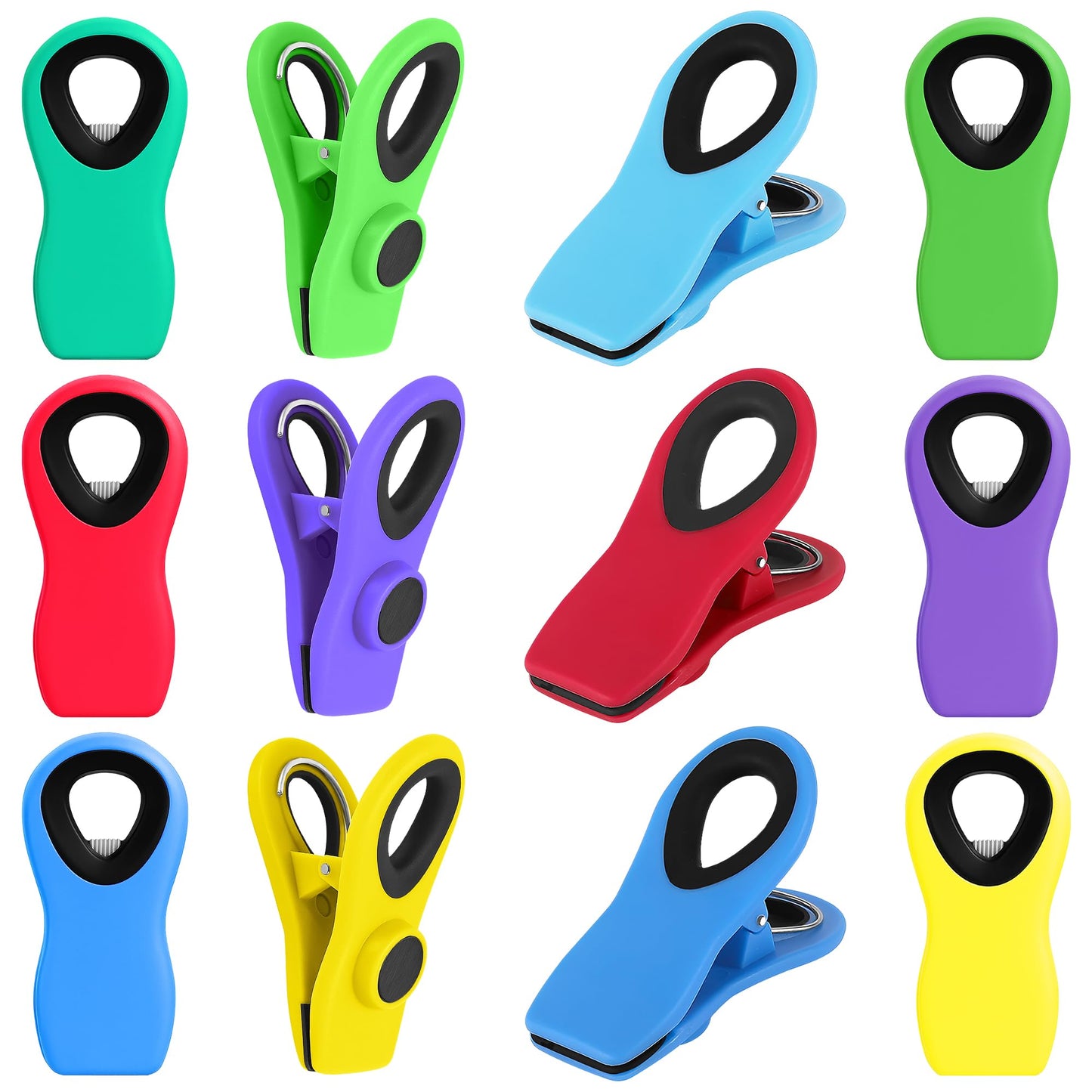 12 Pack Chip Clips for Laundry and Food - Magnetic Bag Clips for Food, Notes, Clothes, Bags - Plastic Heavy Duty Sealing Snack Bag Clips for Home and Office