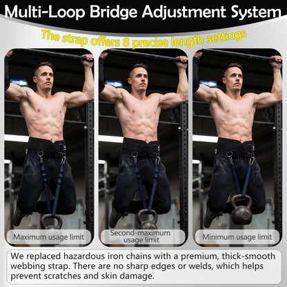 5 D-Rings Weightlifting Belt & Dip Belt with Adjustable 8- Loop Nylon Strap, Weighted Gym Belts for Pull Up, Dips,Squat, Powerlifting & Deadlift, Weight Lifting Belt with Structured Back Support