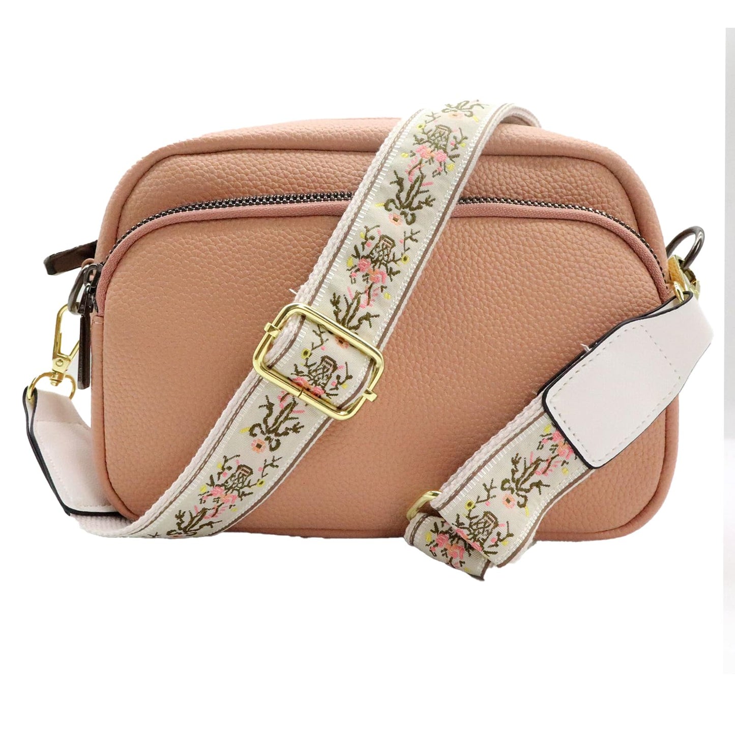 Purse Strap - Retro Ethnic Embroidery Adjustable Shoulder Straps for Women, 1.2" Width, 53.5" Longth Silver Hook Bohemian Style Crossbody Bag Strap