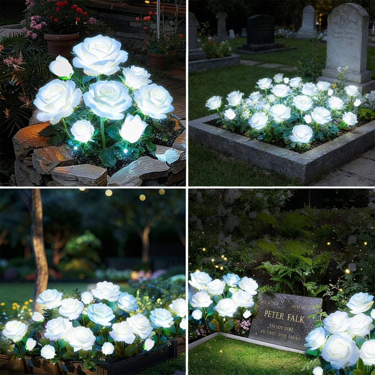 Solar Garden Stake Lights, Rose Flowers Lights LED Solar Stake Lights with 5 Roses Waterproof for Garden, Yard, Christmas Pathway, Grave Decor