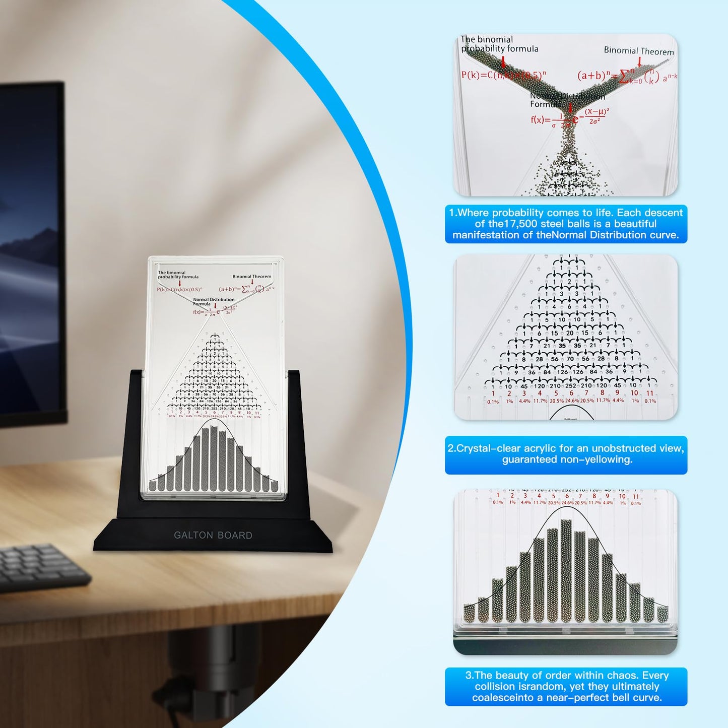 Dimind Galton Board Probability Demonstration Model - 12.6in Large Physics Learning Desk Toy with 17500 Metal Beads | Statistical Law Experiment Tool for School Labs & STEM Education