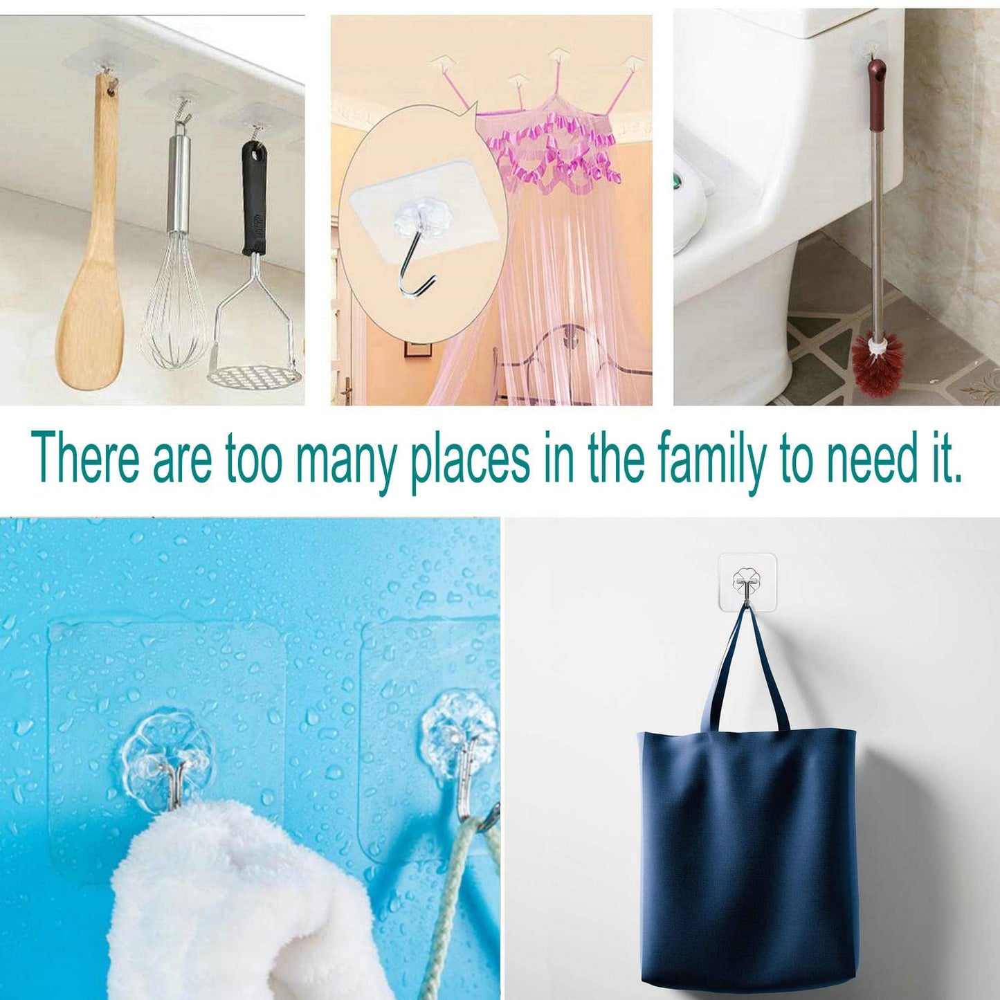 Jwxstore 24 Pack Adhesive Wall Hooks 33LB Heavy Duty No Drill Transparent Waterproof Hooks for Bathroom Kitchen Towel Coat Office Home Outdoor