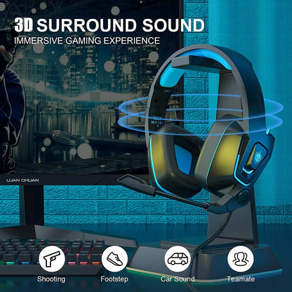YOTMS Gaming Headset for PS5 PS4 PC Wired Headset for Xbox One, Switch, Over-Ear Gaming Headphones with Noise Cancelling Mic & Surround Sound, Games Headsets for Laptop/Phone/Tablet (Blue)