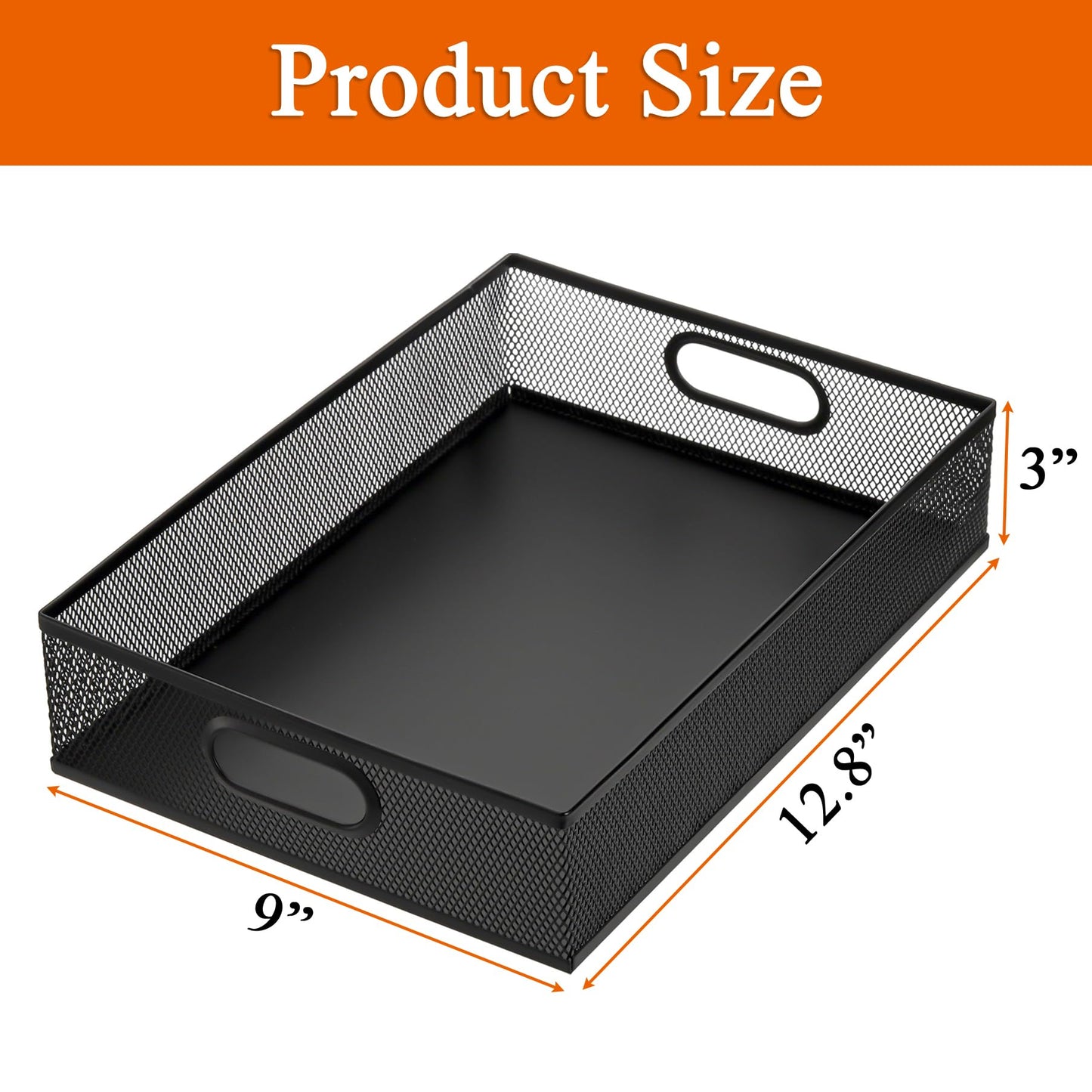 Elsjoy 2 Pack Desk Drawer Organizer Tray, Metal Mesh Desktop Storage Tray Office File Organizer with Handle, Portable Large Storage Basket for Office Supplies, Craft, Magazine, Paper