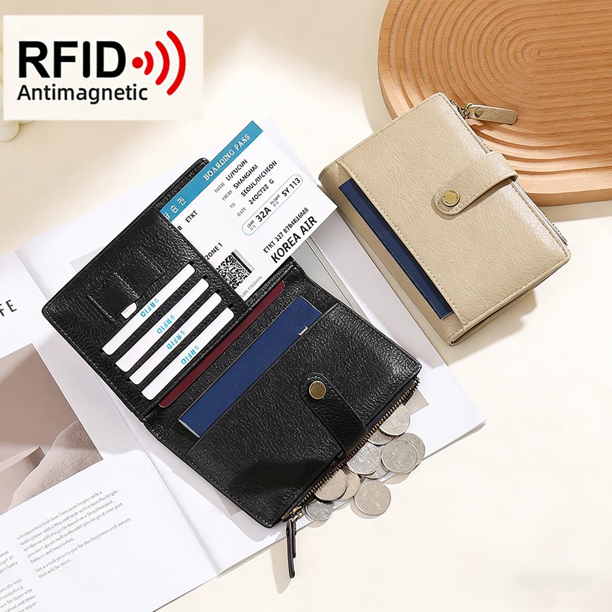 Slim RFID Blocking Passport Holder Wallet,PU Leather Travel Card Organizer,Lightweight Passport Case for Women Men (Black)