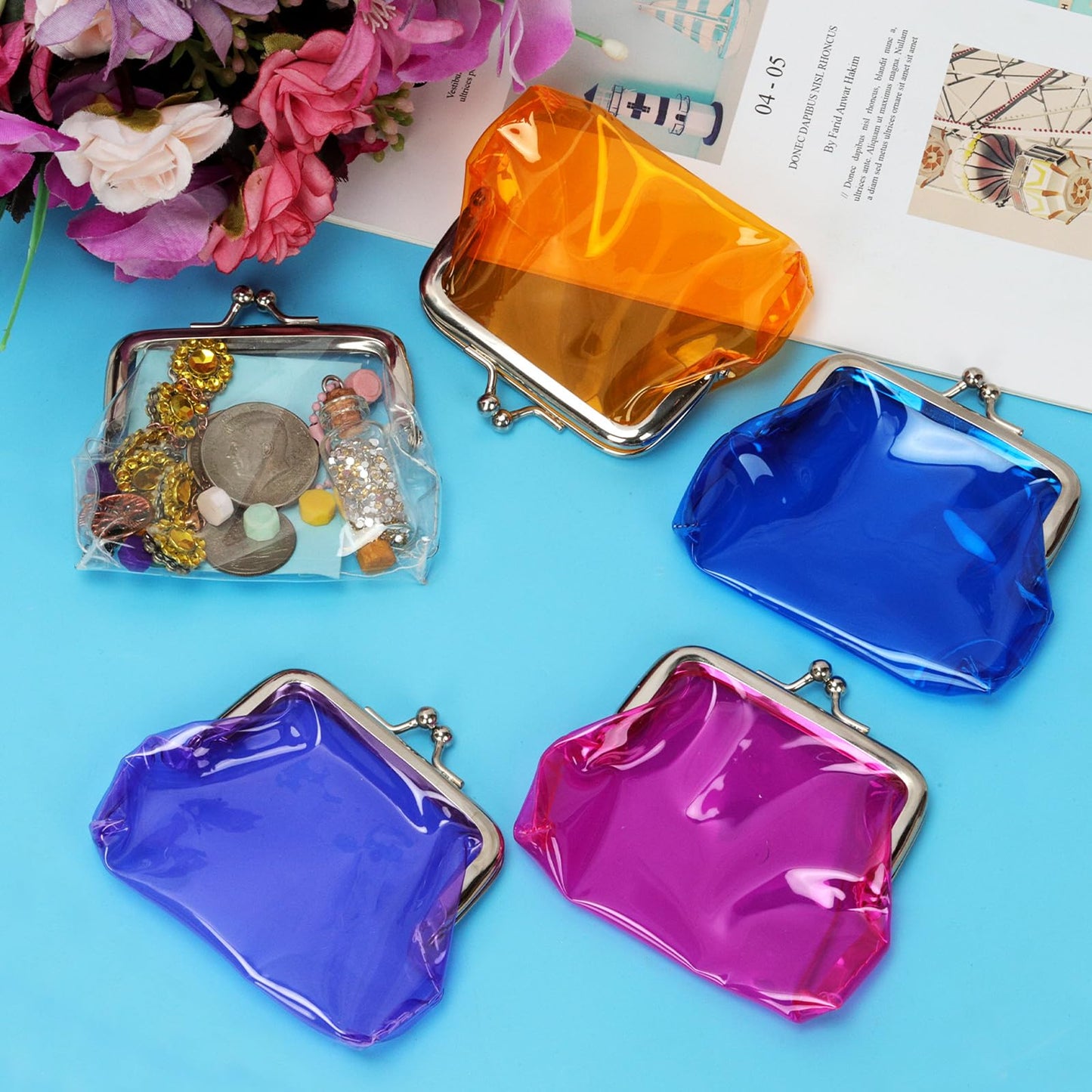 Glarks 5pcs 100x80mm Transparent Change Purse, 5 Colors Clear Coin Purse, Lock Clear Change Pouch, Waterproof PVC Jelly Wallets for Carrying Your Change Cards, Earphone, Keys