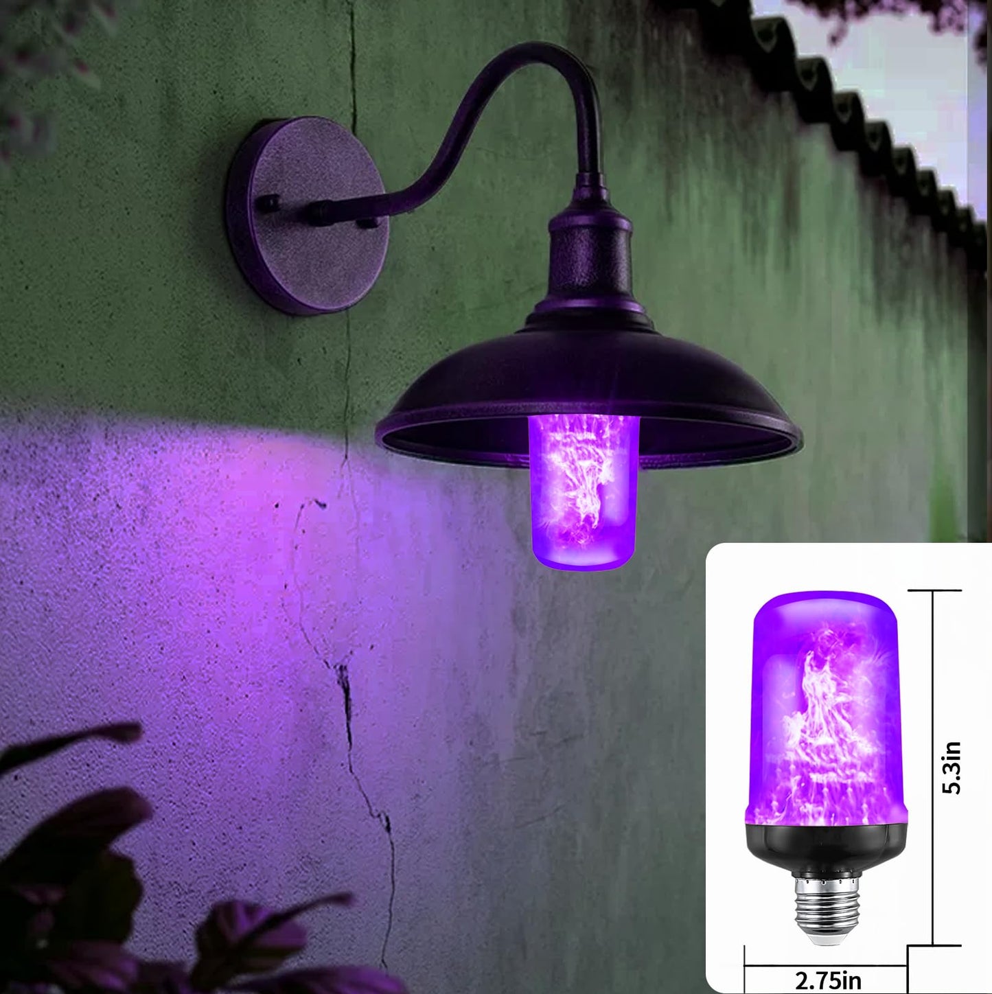 JAHEKS Orange Purple Flame Light Bulbs, Flickering Light Bulb with 4 Modes Upside Down Effect, 5W E26 Base LED Fire Lights for Halloween Christmas, Indoor Outdoor Party Home Patio Porch Decor