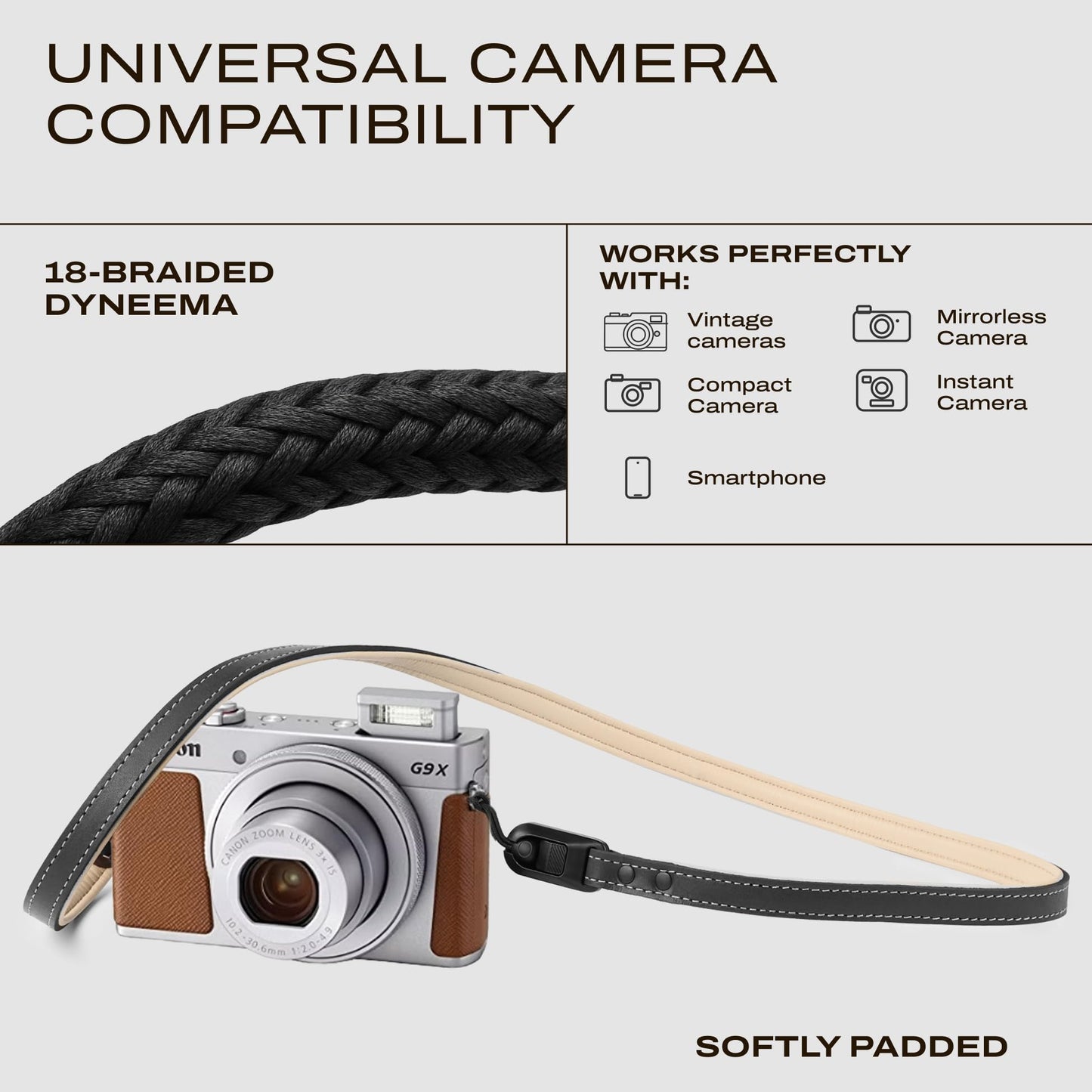 C Coiro Slim Leather Camera Strap with Quick Release, Neck Adjustable Camera Shoulder Strap SLR Compatible with All Camera Brands, Padded/Black