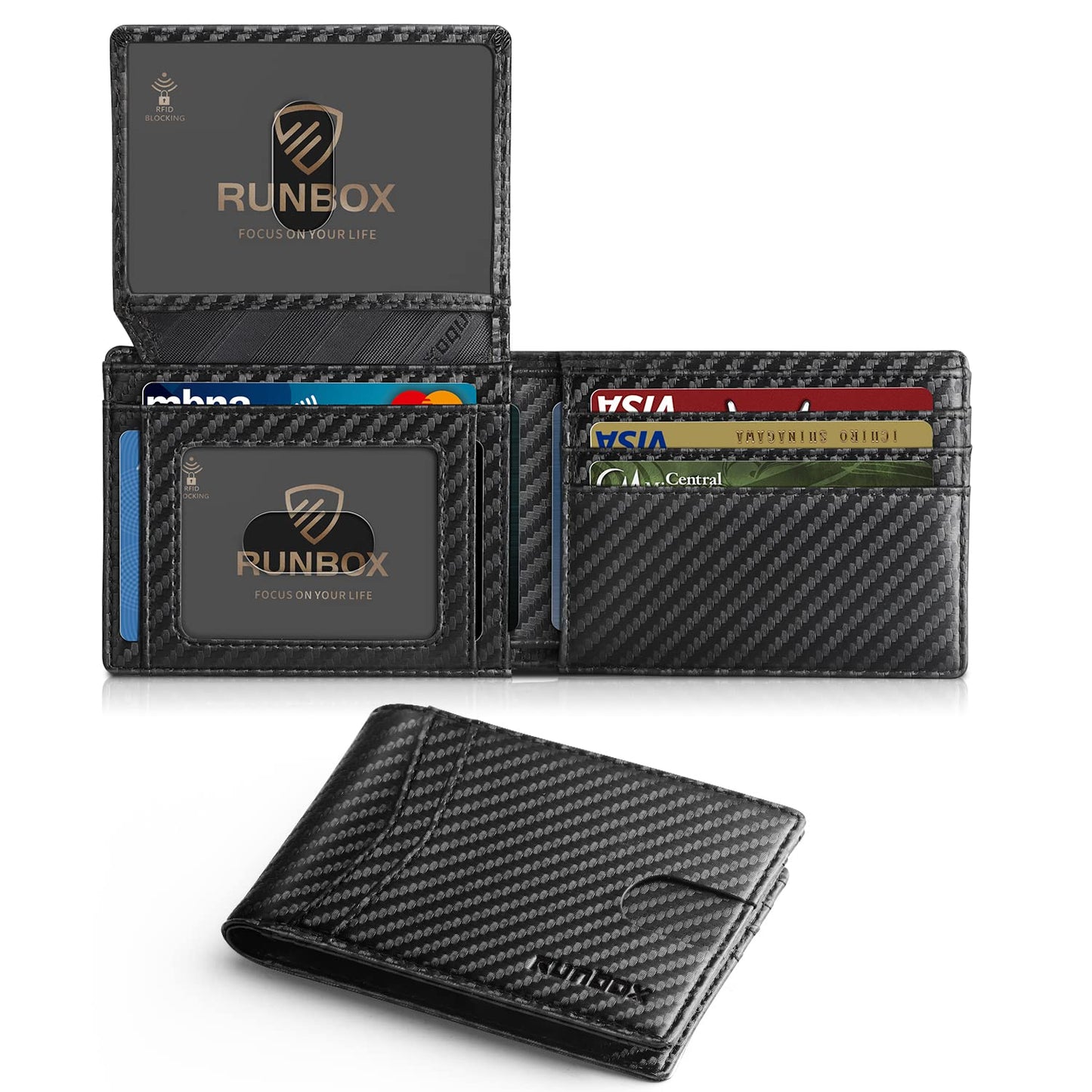 RUNBOX Wallet for Men - Slim Rfid Leather Bifold 2 ID Window With Gift Box Men's Accessories