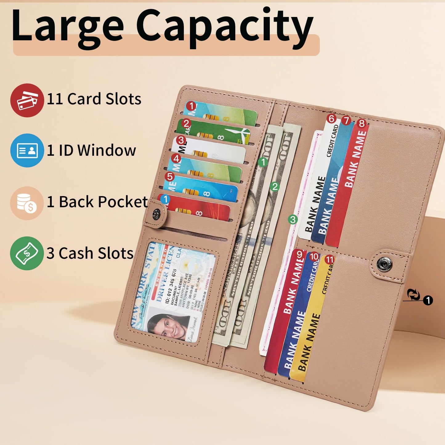FALAN MULE Ultra Slim Thin Wallet for Women Bifold Leather RFID Blocking Designer Credit Card Holder