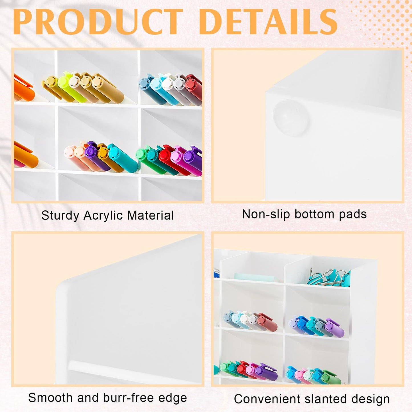 MotiMind Acrylic Pen Organizer Storage for 200 Markers Vertical Marker Organizer Acrylic Pen Display Holder for Office Desk Desktop Stationery Pencil Storage, White, 13 x 4 x 10.2 Inch