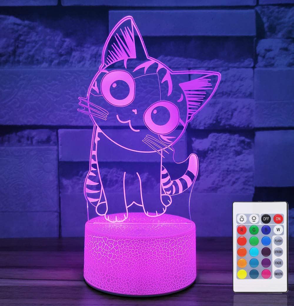 i-CHONY Cat Night Light, 3D Optical Illusion Lamp, 16 Colors