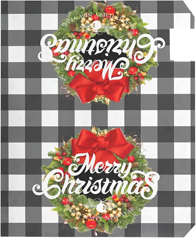 Kcldeci Merry Christmas Magnetic Mailbox Cover Buffalo Check Plaid Xmas Wreath Magnetic Mailbox Covers Post Box Cover Wraps for Garden Yard Decor Large Size 21" X 18"