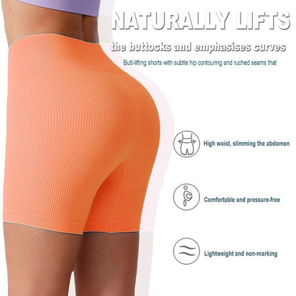 WXUP HOPS Women Athletic Shorts-High Waisted Butt Lifting Workout Pants-Seamless Scrunch Biker Shorts for Gym,Yoga,and Running(Orange M)