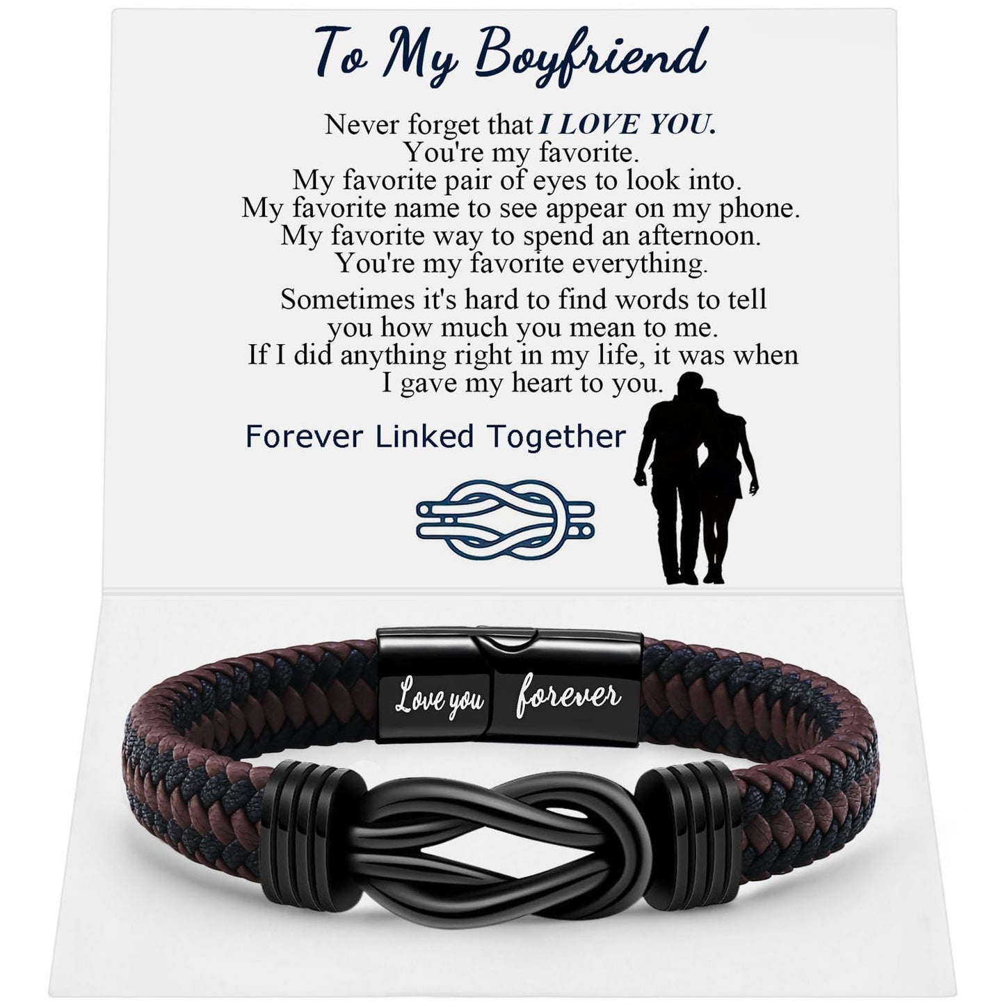 QWNHONEY Boyfriend Birthday Gift Ideas Infinity Knot Leather Christmas Anniversary Mens Brown Braided Cuff Bracelet 8.5 Inches