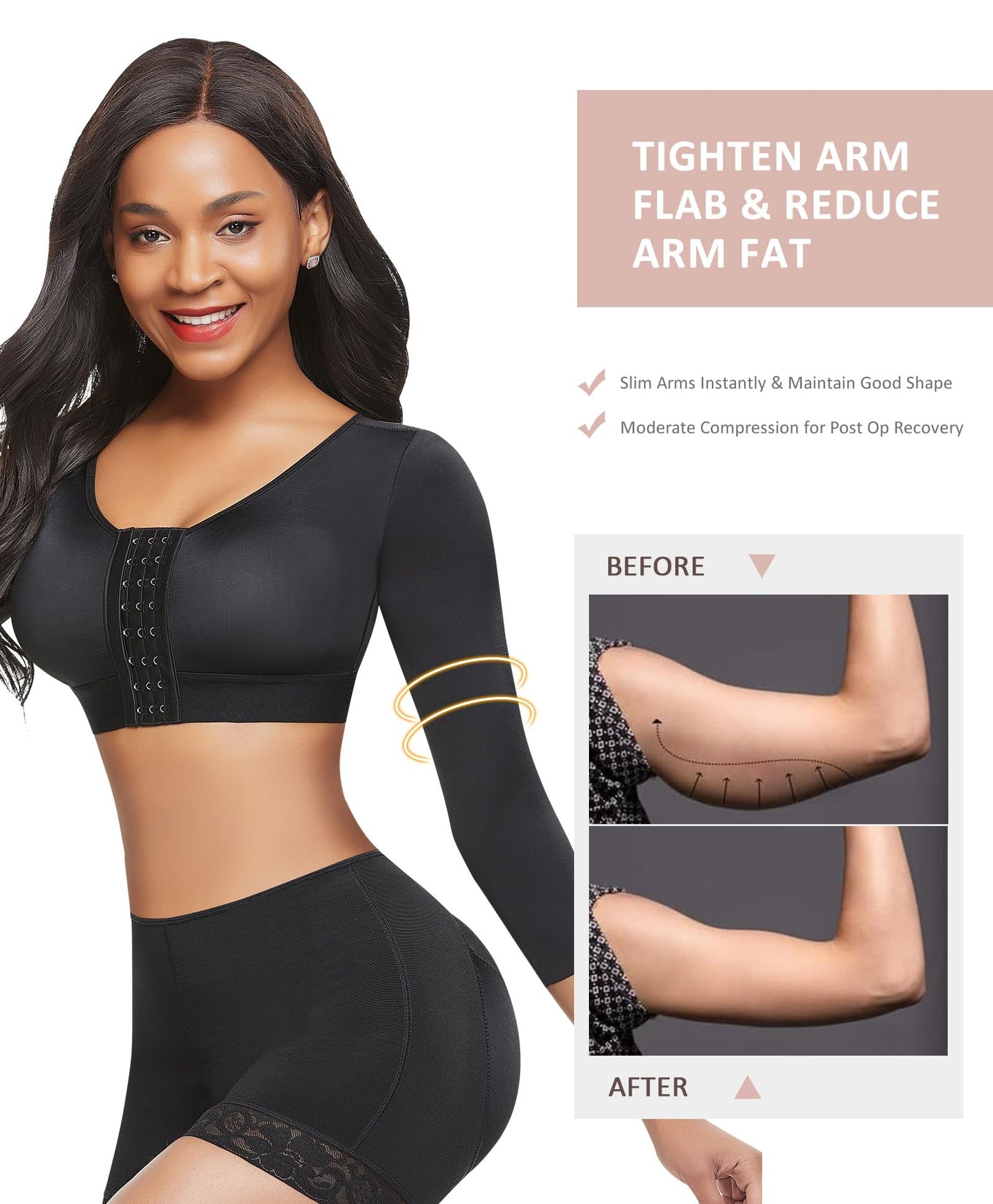 FeelinGirl Upper Arm Compression Sleeve Post Surgery Posture Corrector Tank Top Arm Slimmer Shapewear Black M