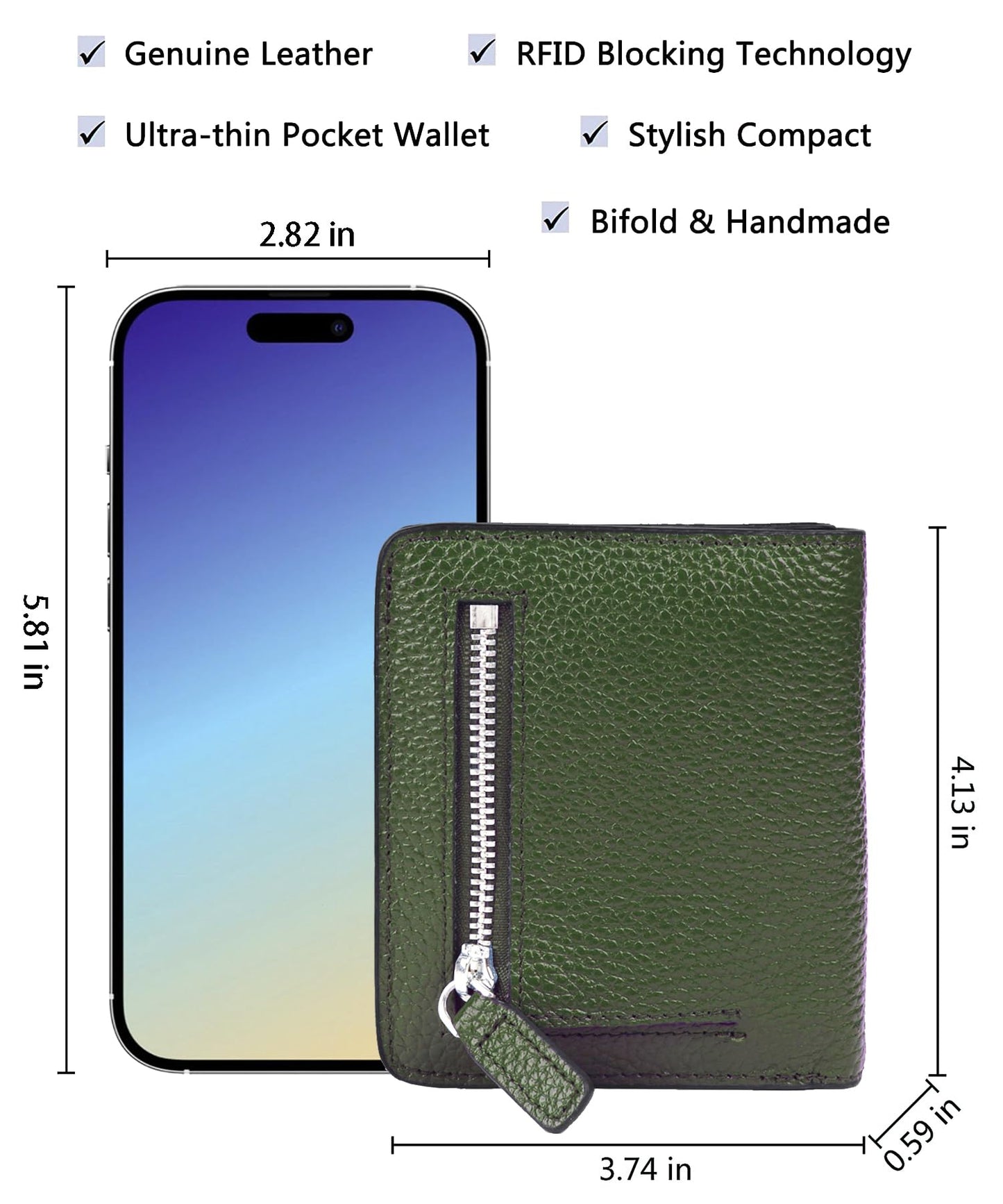 AINIMOER Small Leather Wallet for Women, Ladies Credit Card Holder RFID Blocking Women's Mini Bifold Pocket Purse, Green