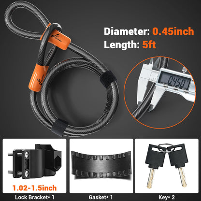 Sportneer Bike U Lock - Heavy Duty Anti Theft Bike Lock with 5ft Security Steel Cable - 17mm Shackle Bicycle U-Locks with Keys & Sturdy Mounting Bracket for Road, Mountain, Electric Bike - Orange