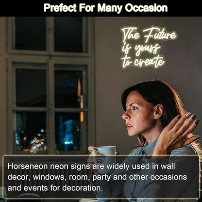 Horseneon The Future is Yours to Create Neon Led Sign, Letters Neon Signs for Wall Decor, Warm White Neon Light Sign with USB Powered for Bedroom, Windows, Living Room, Office, Children's Room