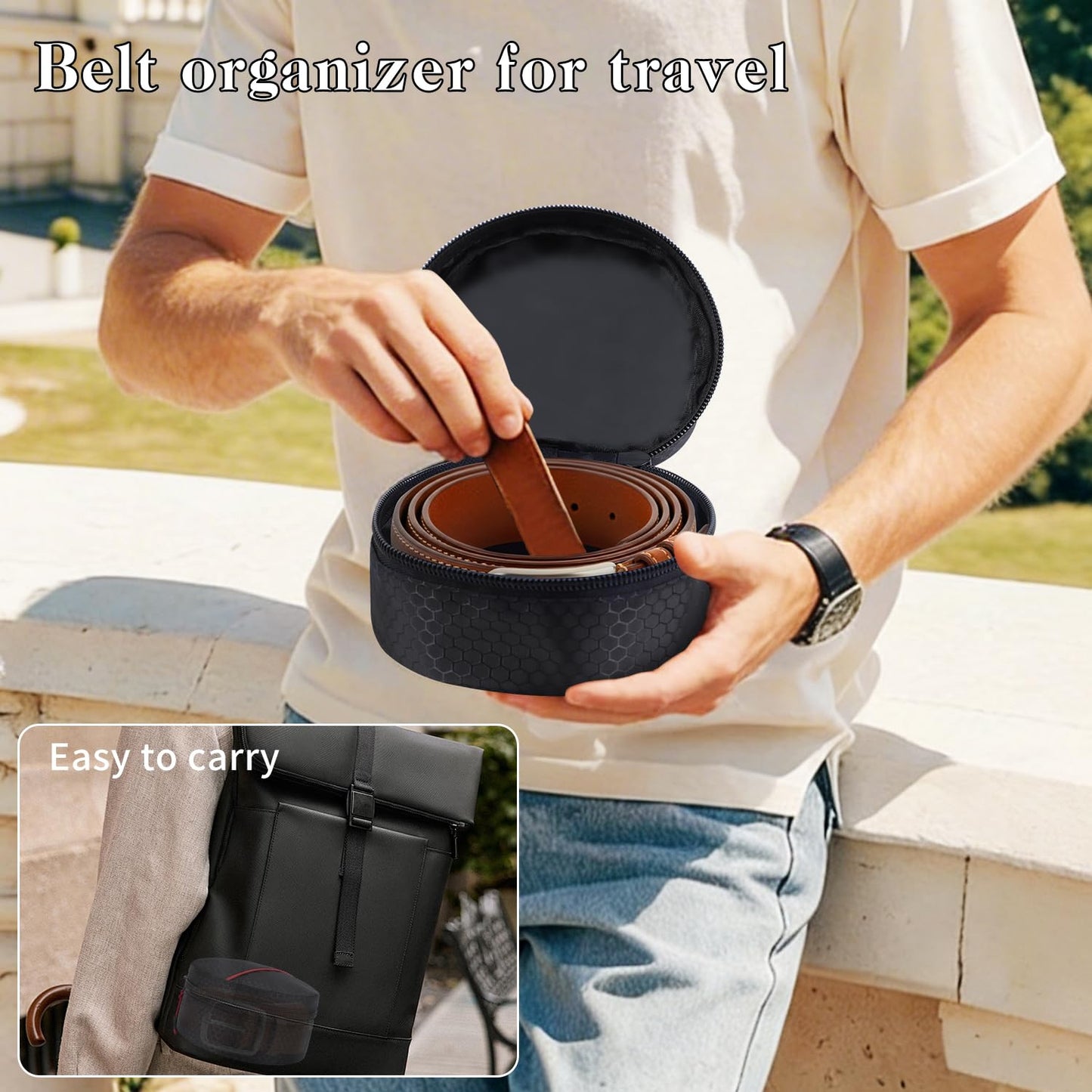 TUSIASC Belt Organizer Case,Travel Belt Storage Holder for Closet Drawer,Display Case for Belts,Ties,Portable Container Storage Holder,Height 2.6inch(Bag Only)