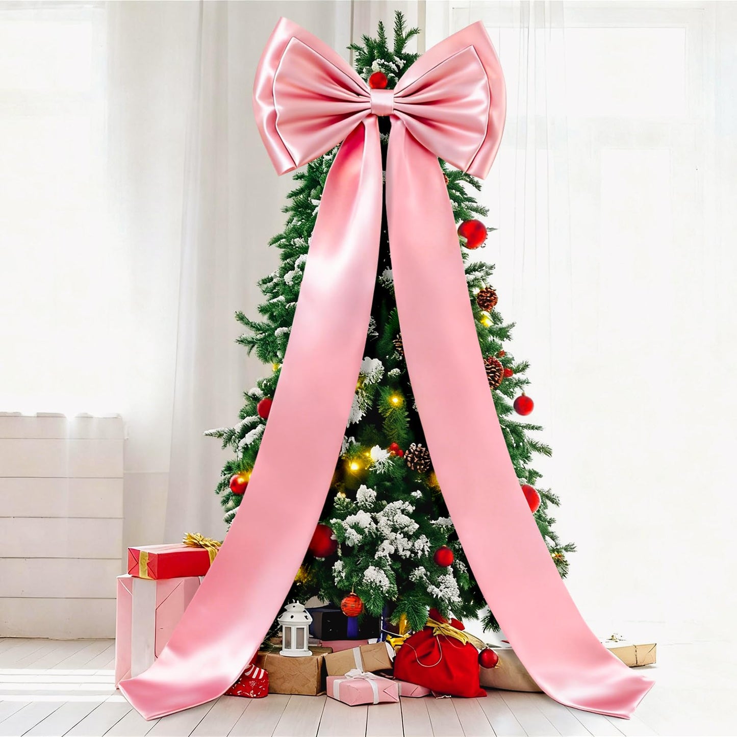 Dreamtop Giant Bow Decor, 19x75 Inch Christmas Tree Bow Topper Decoration for Christmas Tree for Home Wreath Wall Backdrop Birthday Wedding Party Decorations (Pink)